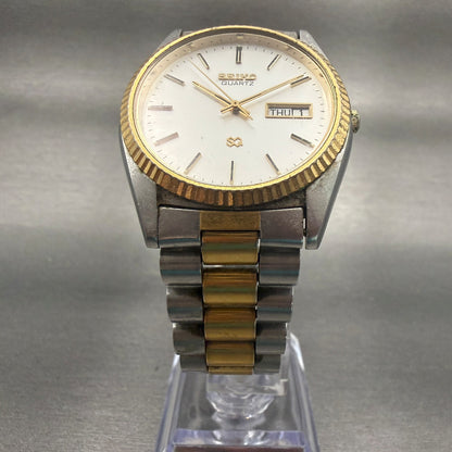 Seiko President Watch Men 35mm Silver Dial Two Tone Daydate 5Y23-8A69 New Batt5