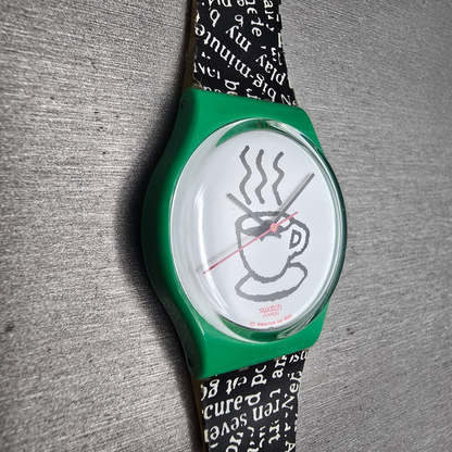 Swatch Cappuccino Watch Men 34mm White Dial Green Case Round GG121 New Battery3