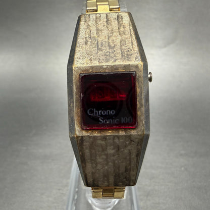 Chrono Sonic 100 RED LED Watch Women 20mm Gold Tone Octagon New Battery VTG0