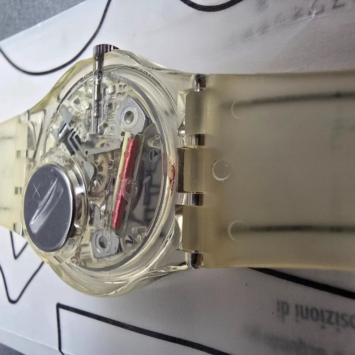 Swatch Scribble Watch Men 34mm Skeleton Dial Clear Case GZ124 New Battery NOS14