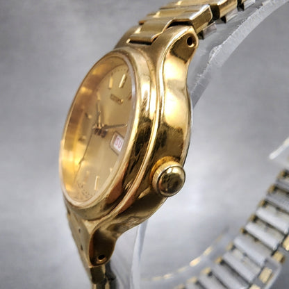 Seiko Watch Women 24mm Gold Dial Gold Tone Daydate Round 7N830141 New Battery2