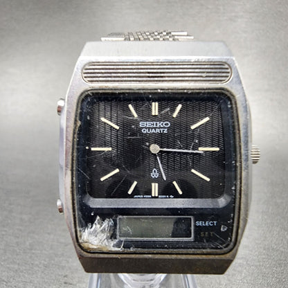VTG Seiko Analog Digital Watch Men 32mm Black Dial Silver Tone H259-501A PARTS