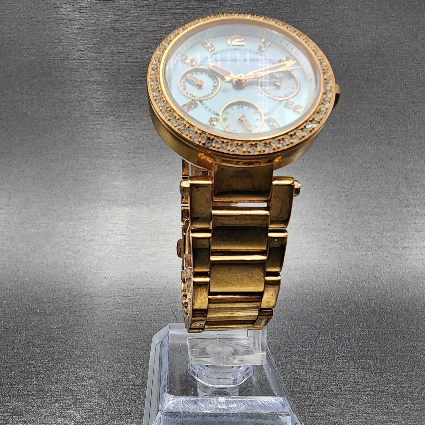 Michael Kors Parker Watch Women 33mm MOP Dial Rose Gold Tone Daydate New Battery5