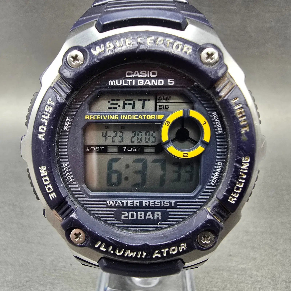 Casio Waveceptor Watch Men 48mm Digital Blue Silver Alarm Chrono WV-M200 NewBat0