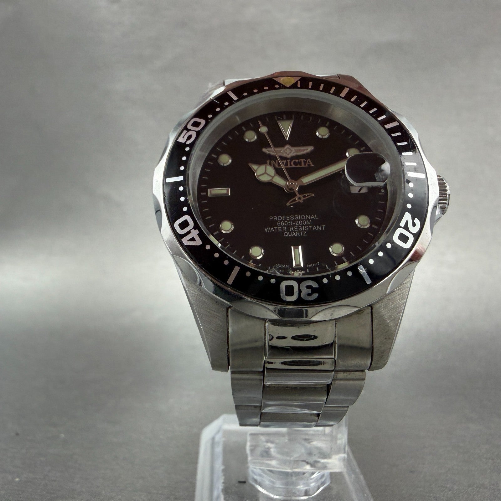 Invicta Pro Diver Watch Men 38mm Black Dial Silver Tone Date Round 8932 New Batt5