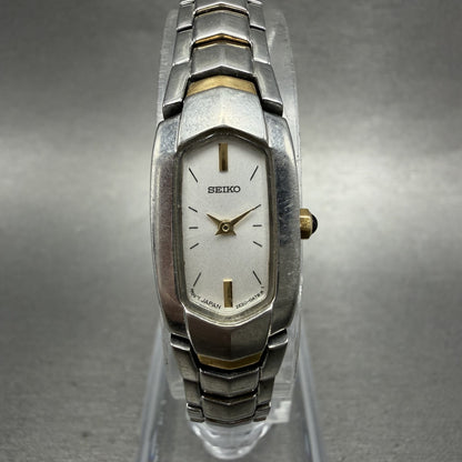 Seiko Watch Women 14mm Silver Dial Two Tone Rectangle 2e200at0 New Battery0