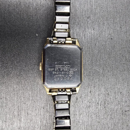 Seiko Watch Women 19mm Champagne Dial Gold Tone Rectangle 5421-5110 New Batt JP710