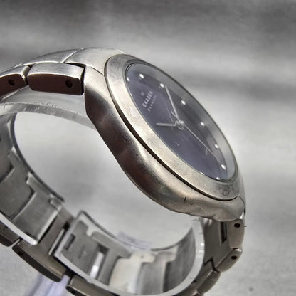 Skagen Watch Women 37mm Purple Dial Titanium Round 283LTXN New Battery 6.25"3