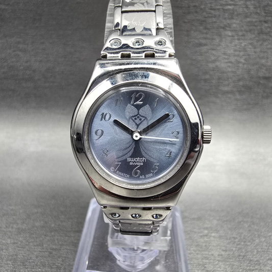 Swatch Flower Box Watch Women 25mm Blue Dial Silver Tone YSS222G New Battery0
