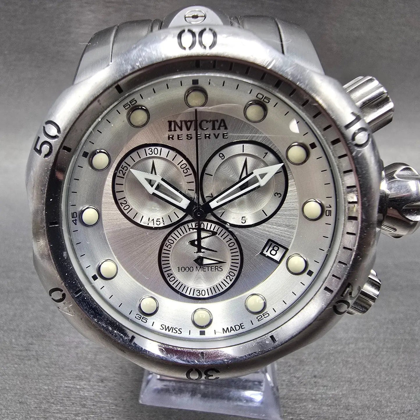 Invicta Venom Reserve Chronograph Watch Men 52mm Silver Dial Steel 5730 New Batt0