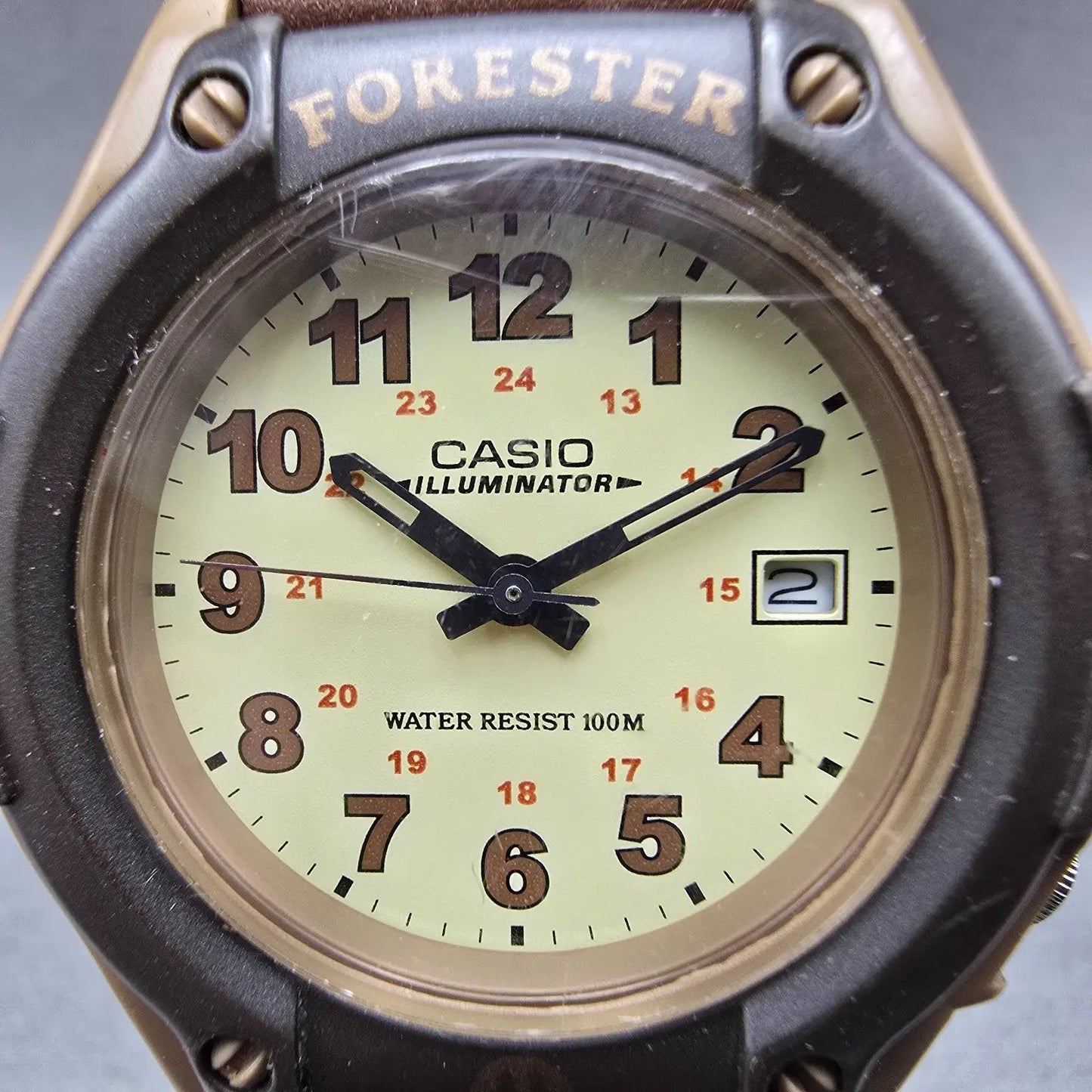 Casio FT-500 Watch Men 42mm Analog Digital Cream Dial Brown Case New Battery SRT1