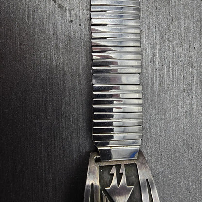 Navajo Sterling Silver Watch Band Tips 20mm Warrior Design Stretch Band VTG2