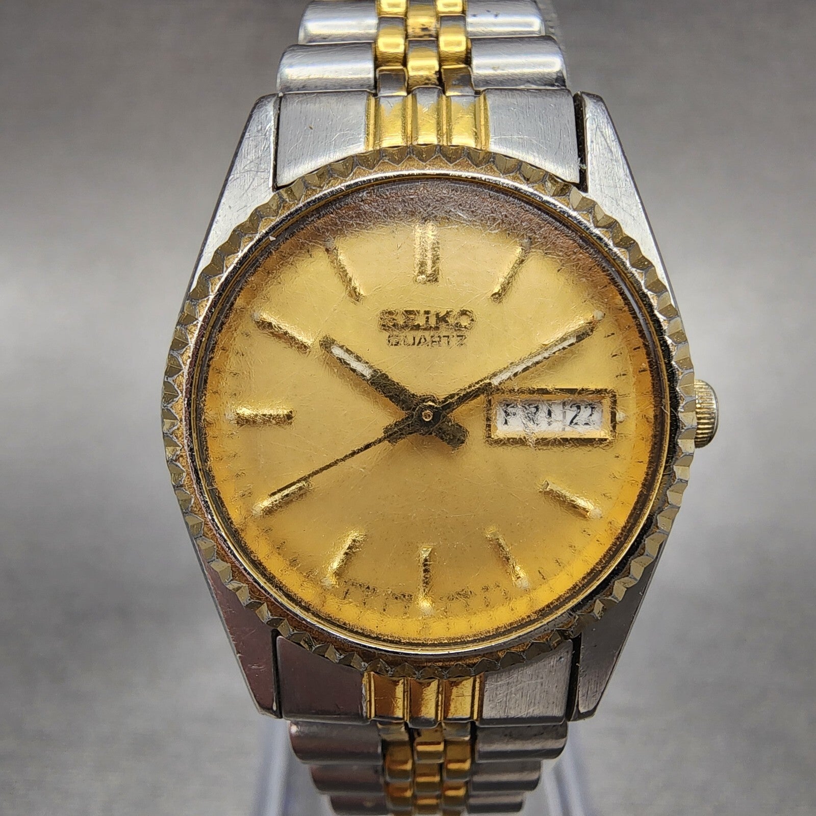 Seiko Watch Women 24mm Gold Dial Two Tone Daydate Round 7n830049 New Battery1