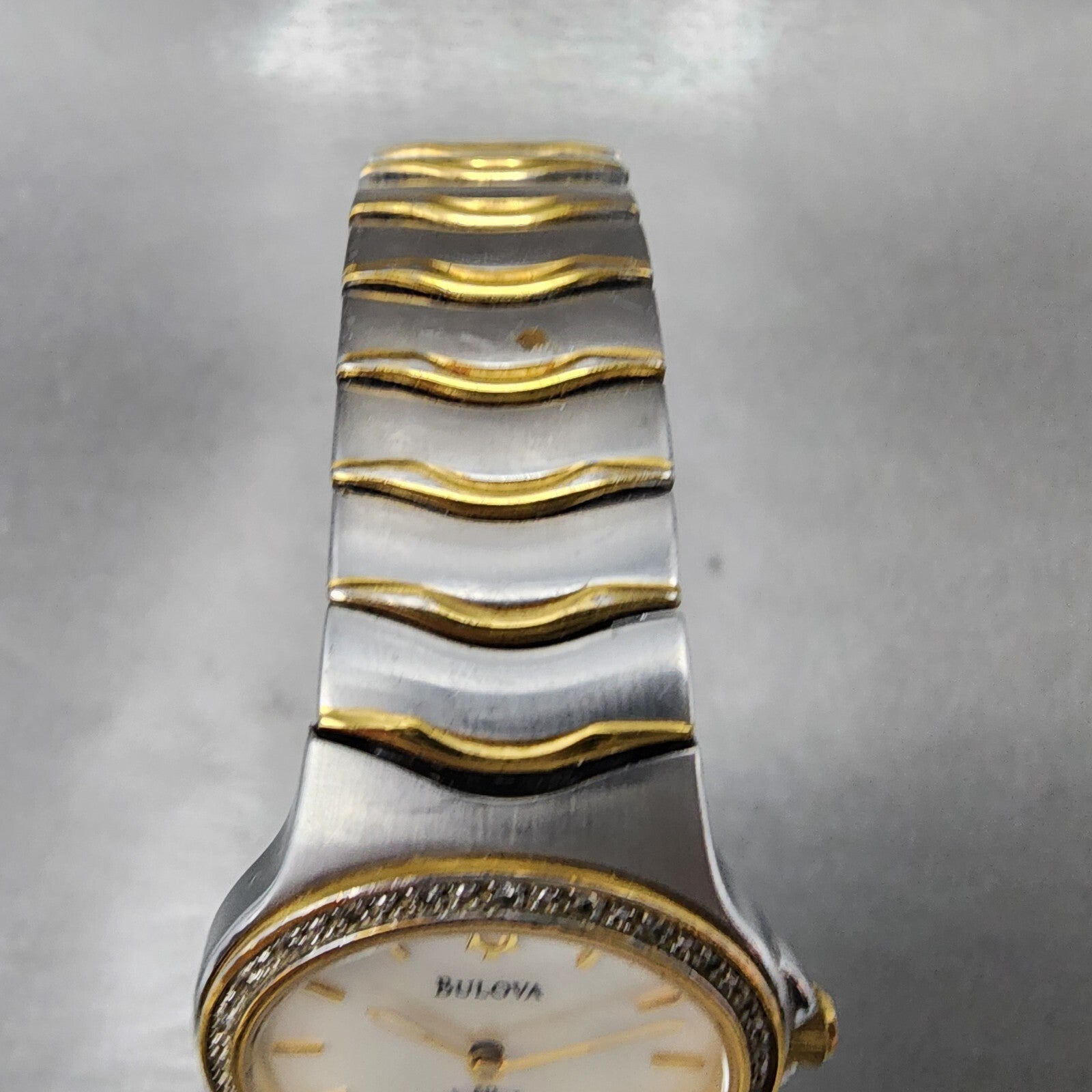 Bulova Watch Women 29mm MOP Dial Two Tone Diamond Bezel Round New Battery 98W124