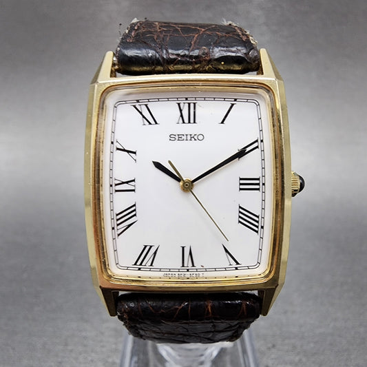 Seiko Tank Watch Men 27mm White Dial Gold Tone 5p31-5e10 New Battery