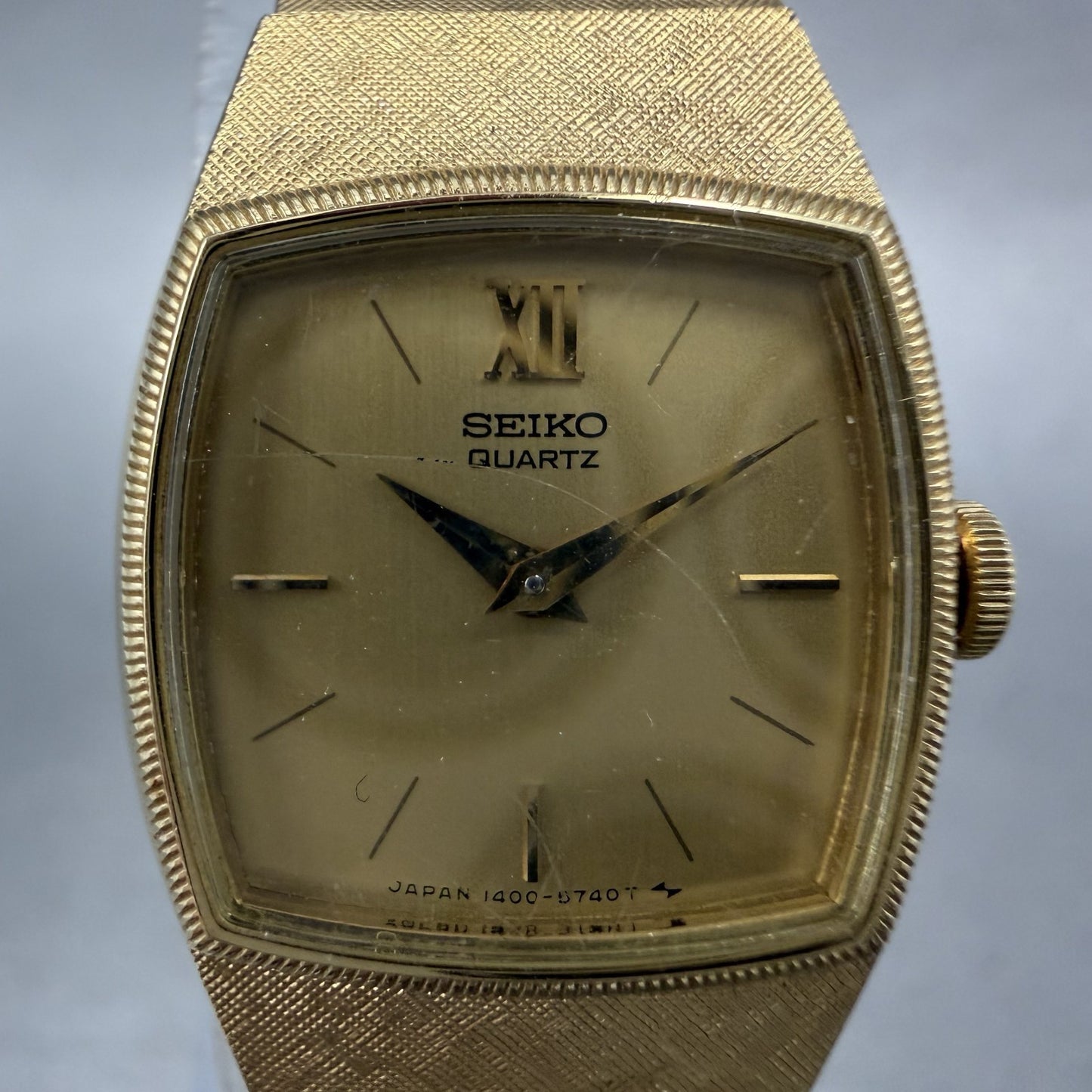 Seiko Watch Women 18mm Champagne Dial Gold Tone Rectangle 1400-8029 New Batt ABC1