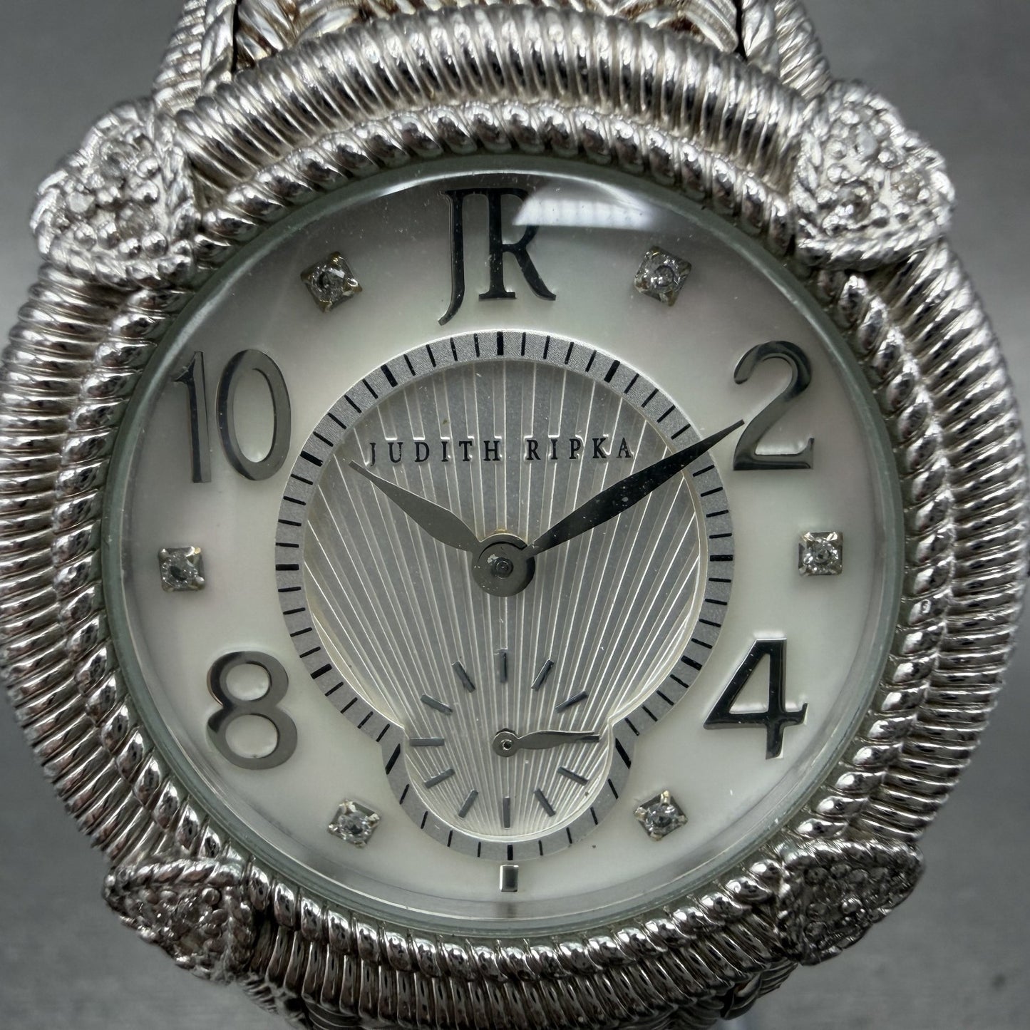Judith Ripka Watch Women MOP Dial Sterling Silver Small Second Round New Battery1