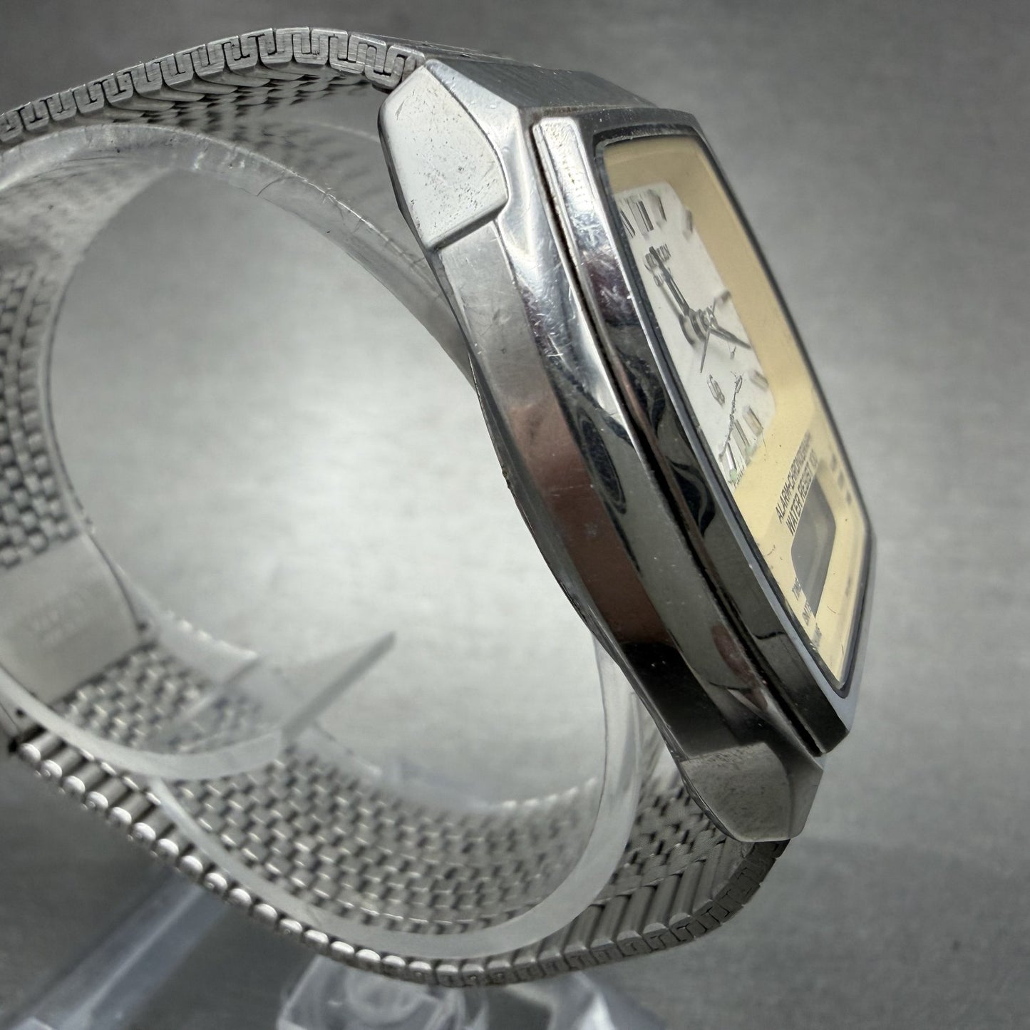 Citizen CQ Analog Digital Watch Men 34mm White Dial Silver Tone Alarm PARTS4