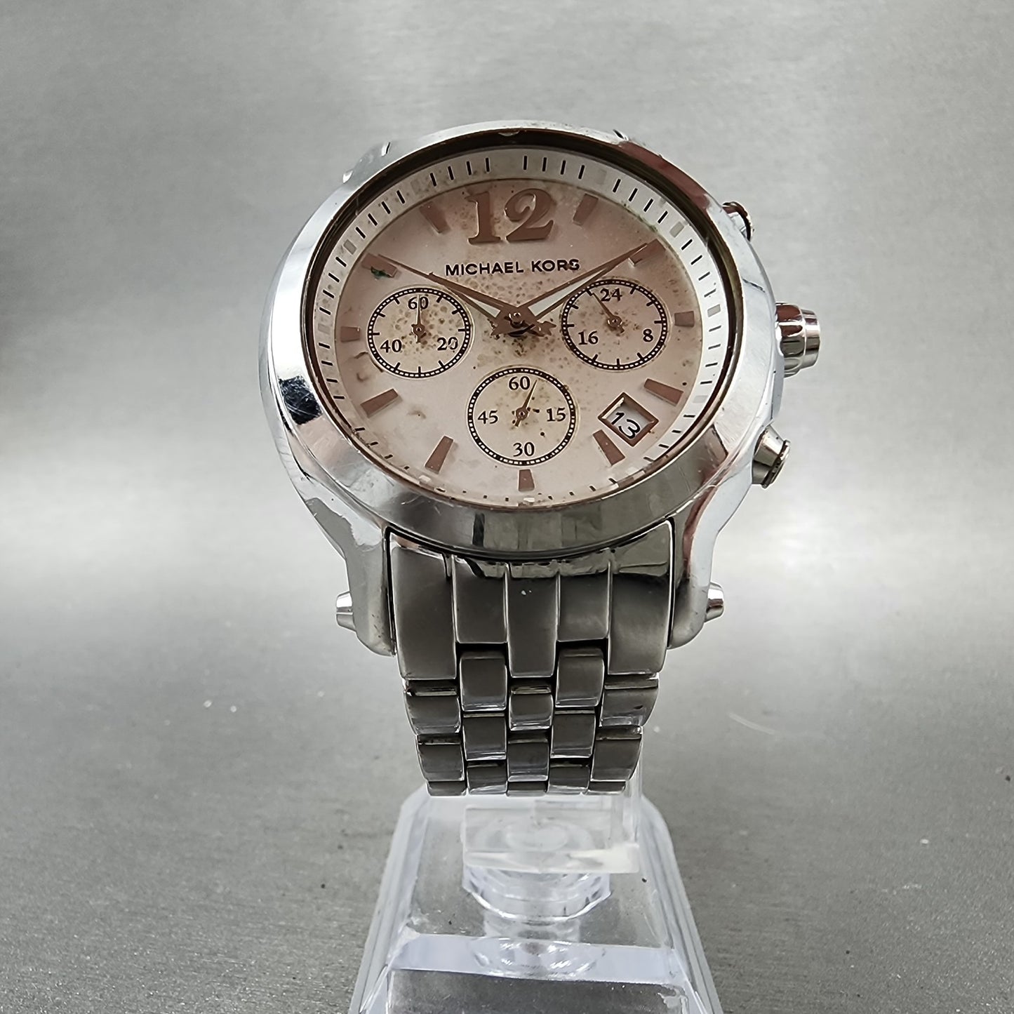 Michael Kors Chronograph Watch Women 41mm White Dial Silver Date MK5171 New Batt5