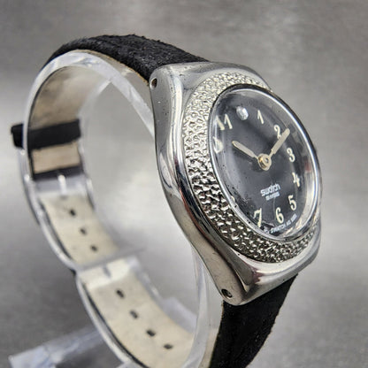 Swatch Irony Uccello Watch Women 25mm Black Dial Steel Round YSS152 New Battery