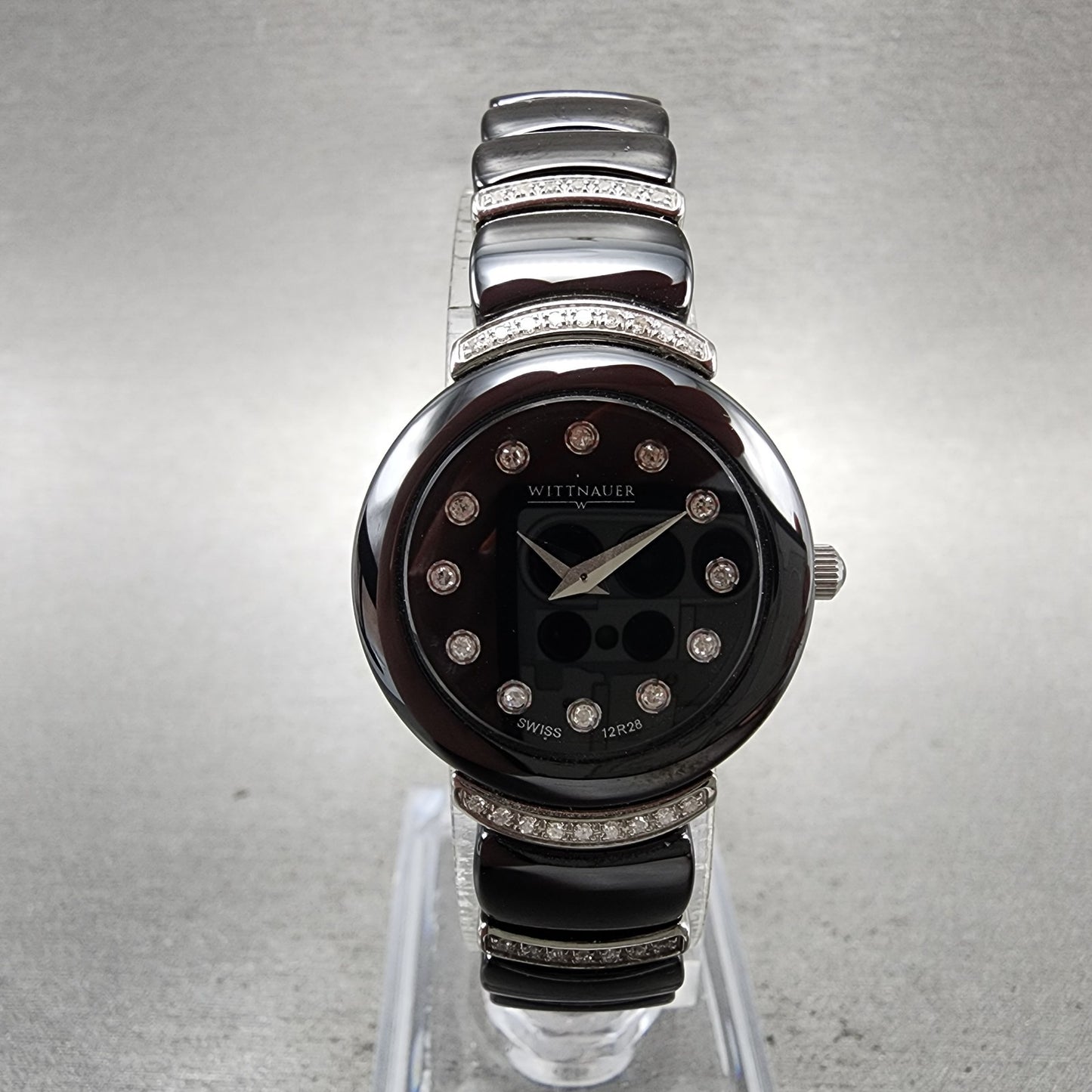Wittnauer Watch Women 24mm Black Dial Black Ceramic Diamond Accent New Battery0