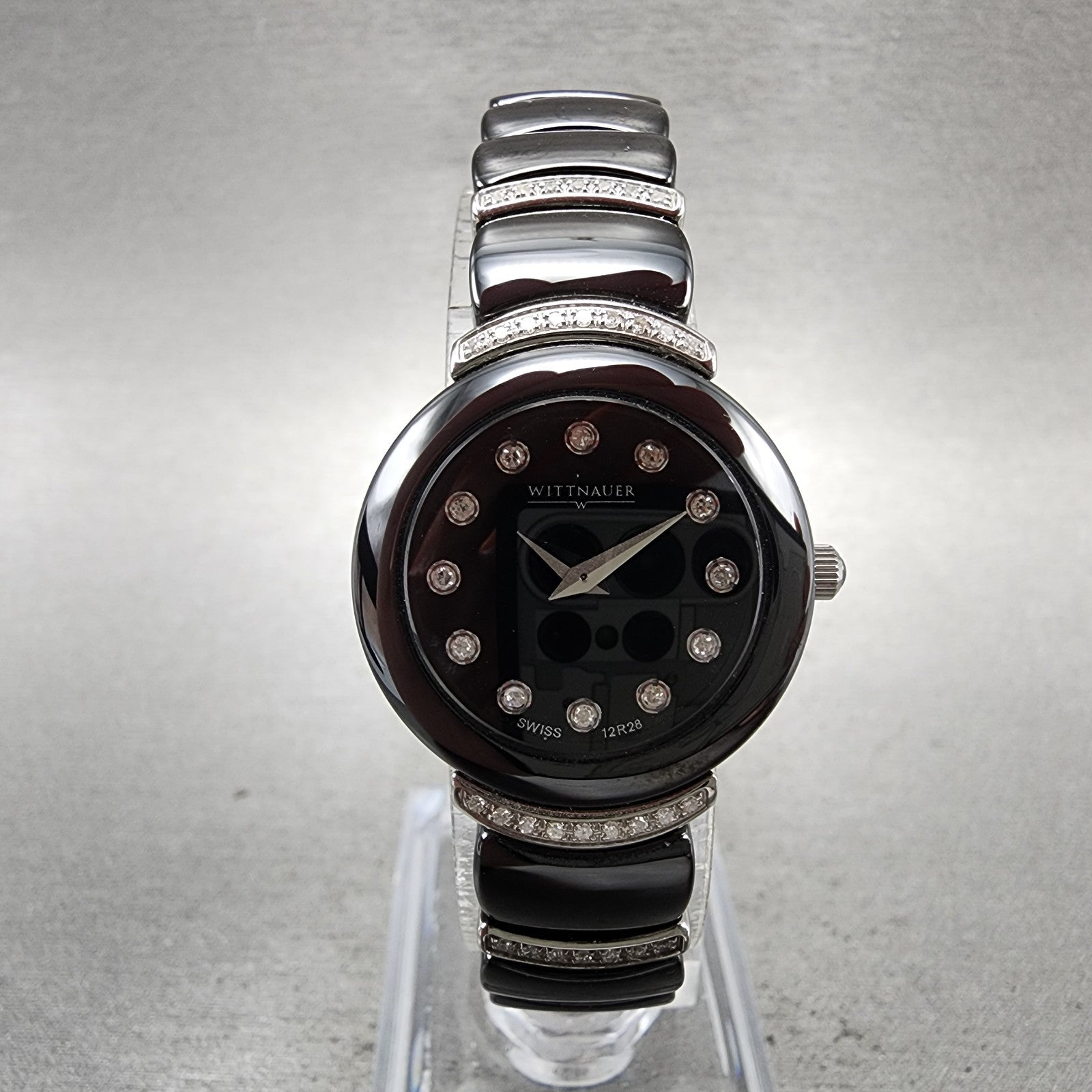Wittnauer Watch Women 24mm Black Dial Black Ceramic Diamond Accent New Battery0