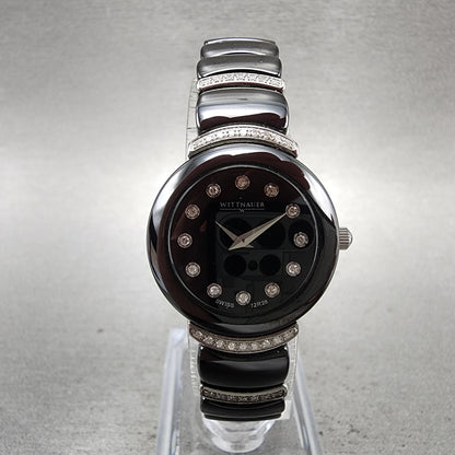 Wittnauer Watch Women 24mm Black Dial Black Ceramic Diamond Accent New Battery0