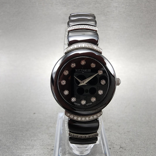 Wittnauer Watch Women 24mm Black Dial Black Ceramic Diamond Accent New Battery0