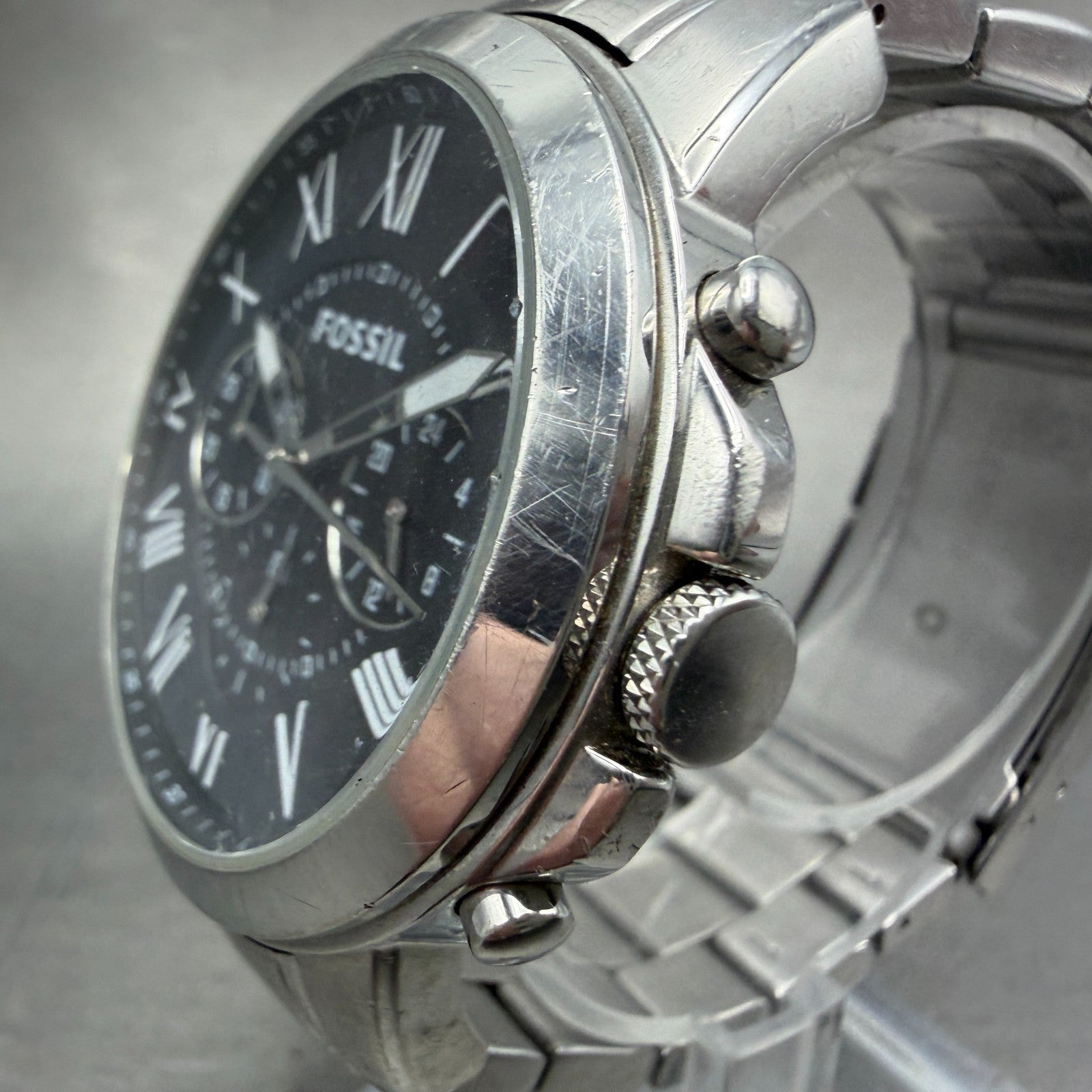 Fossil Grant Chronograph Watch Men 44mm Black Dial Steel FS4736 New Batt2
