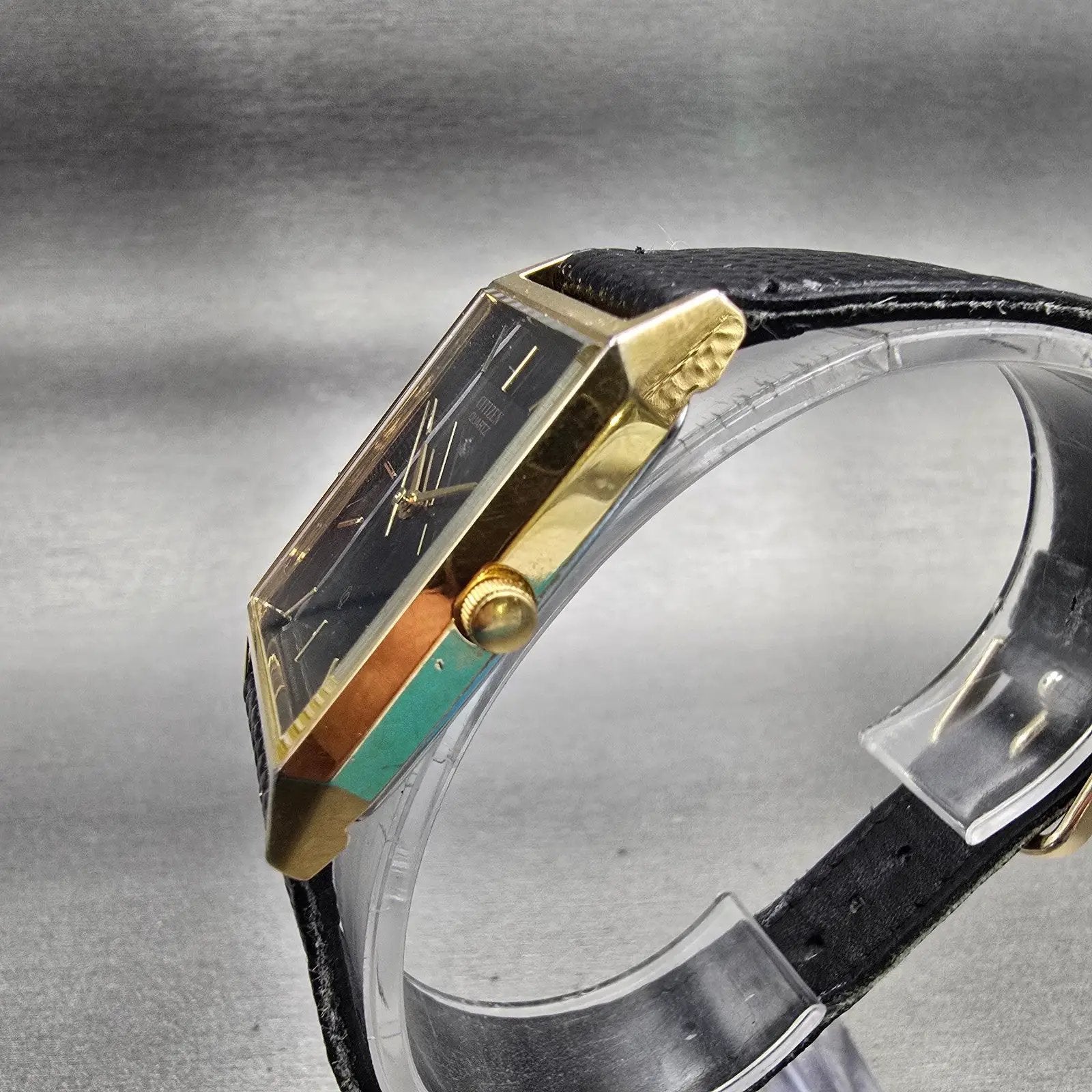 Citizen CQ Watch Men 25mm Black Dial Gold Tone Rectangle 6031-K02627 New Battery2