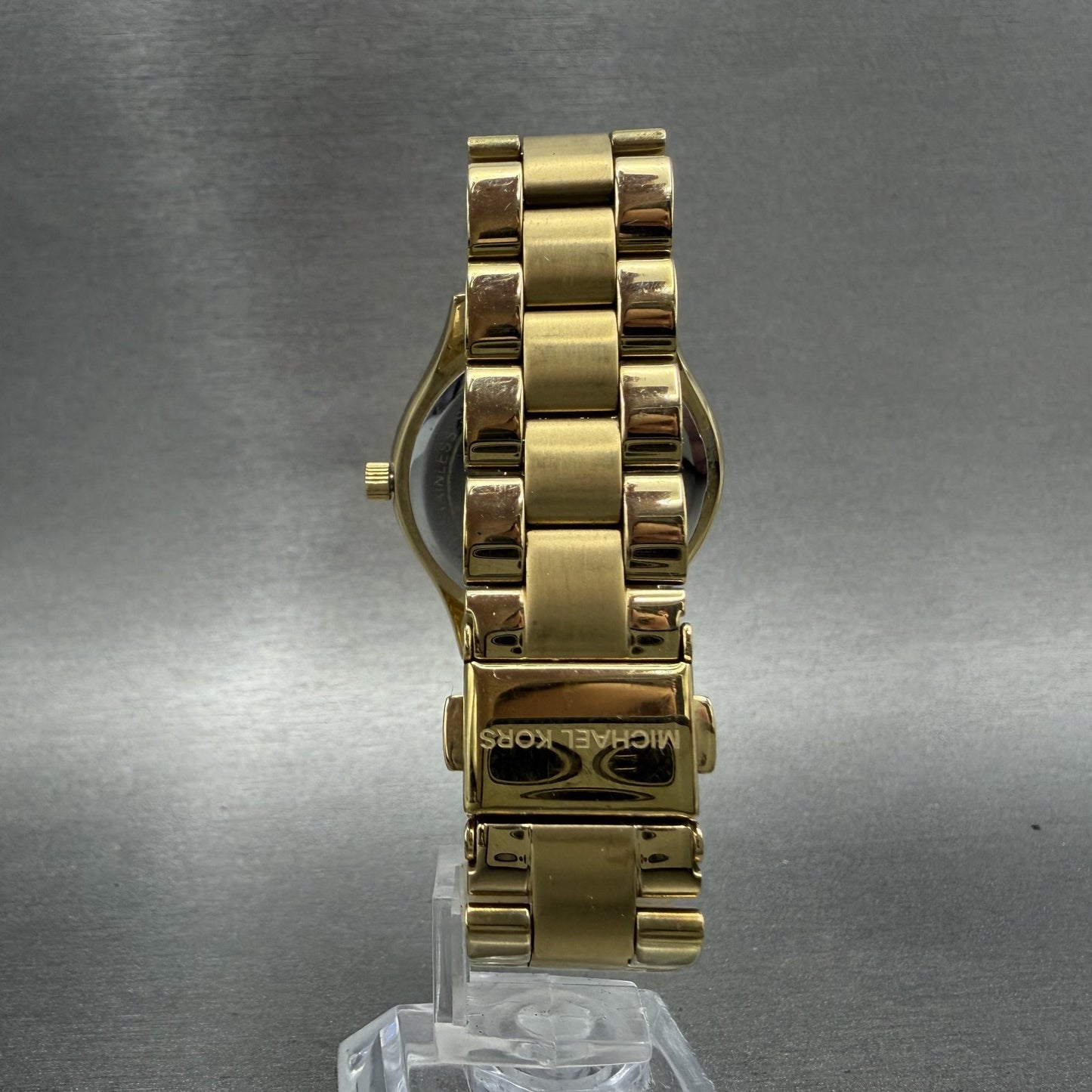 Michael Kors Slim Runway Watch Women 34mm Gold Dial Gold Tone Round New Battery7