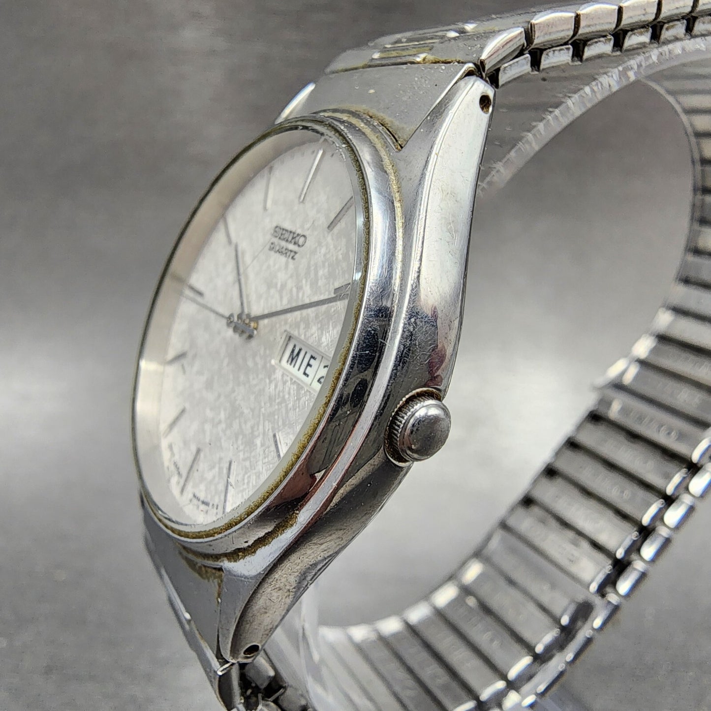 Seiko Watch Men 34mm White Dial Silver Tone Daydate 7n438a89 New Battery2