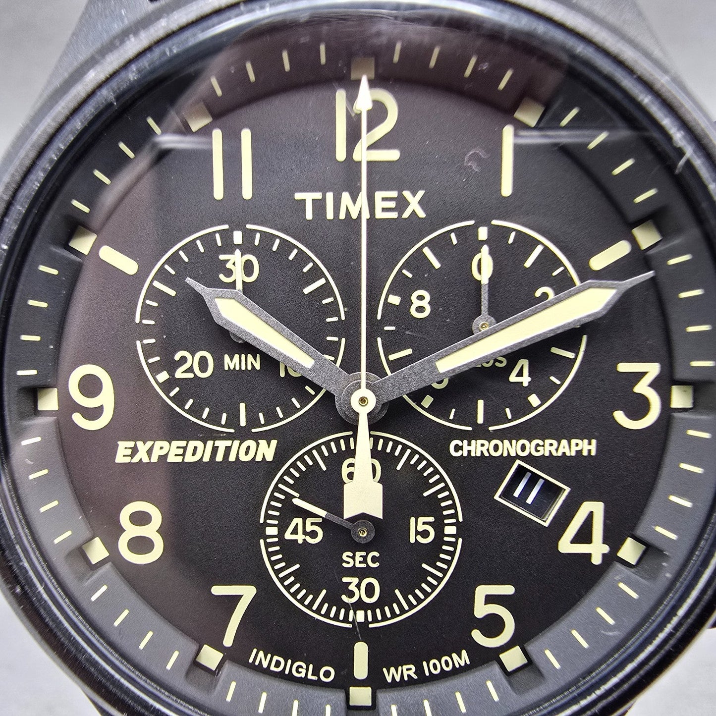 Timex Expedition Field Chronograph Watch Men 43mm Black Dial Black Tone New BatR1