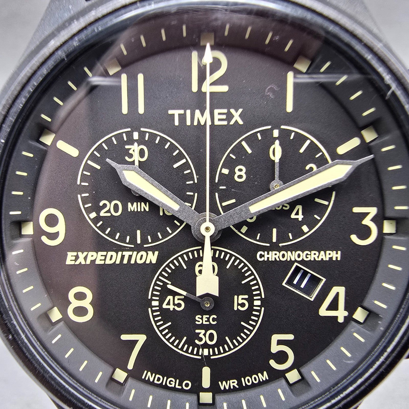 Timex Expedition Field Chronograph Watch Men 43mm Black Dial Black Tone New BatR1
