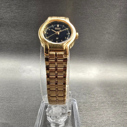Seiko SX Watch Women 19mm Black Dial Gold Tone Round V401-0281 New Battery VTG5