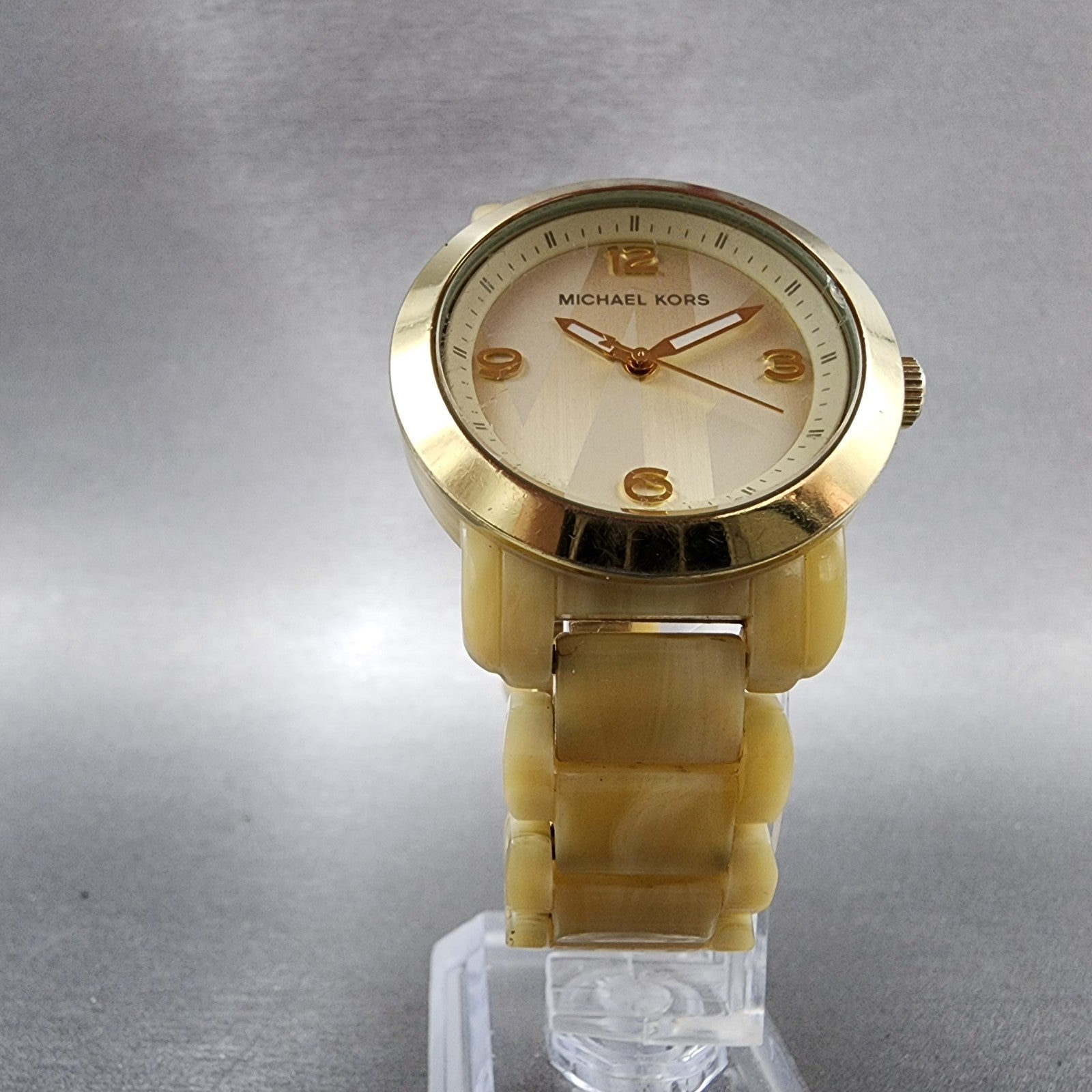 Michael Kors Watch Women 34mm Champagne Dial Tan Case Round MK4204 New Battery5