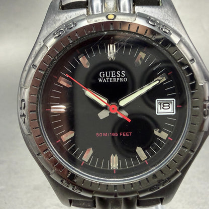Guess Waterpro Dive Watch Men 40mm Black Dial Black Tone Date Round New Batt1