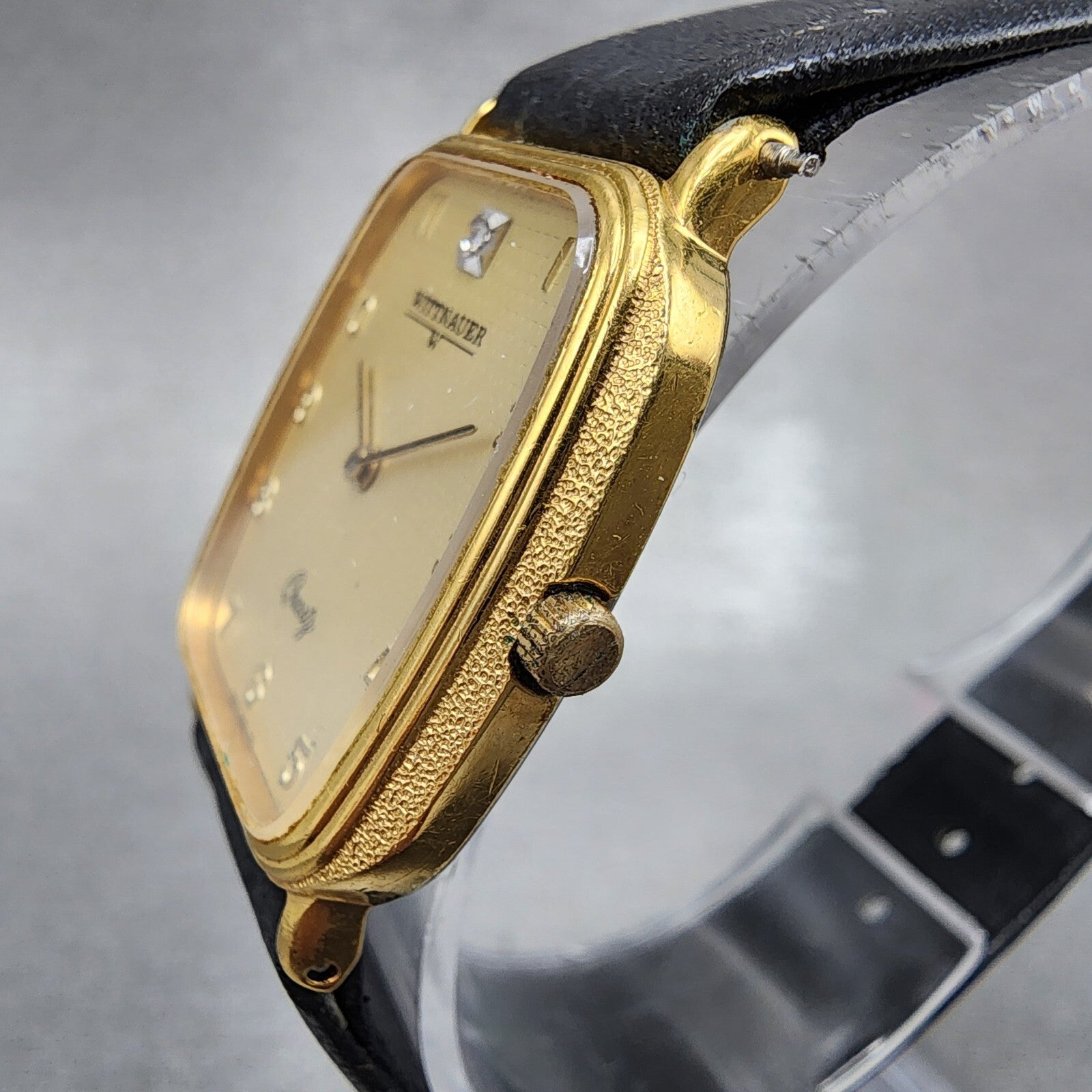 Wittnauer Tank Watch Men 26mm Champagne Dial Gold Tone Rectangle New Battery2