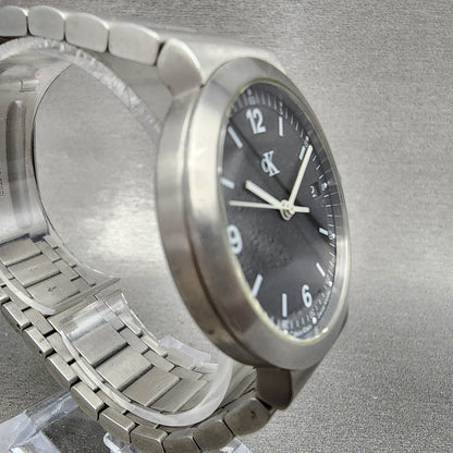 Calvin Klein Watch Men 34mm Gray Dial Stainless Steel Date Round New Battery3
