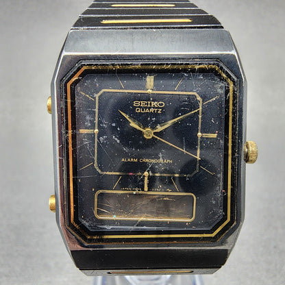 Seiko Watch Men Black Gold Tone Analog Digital Alarm Chrono 28mm H449-5310 PARTS