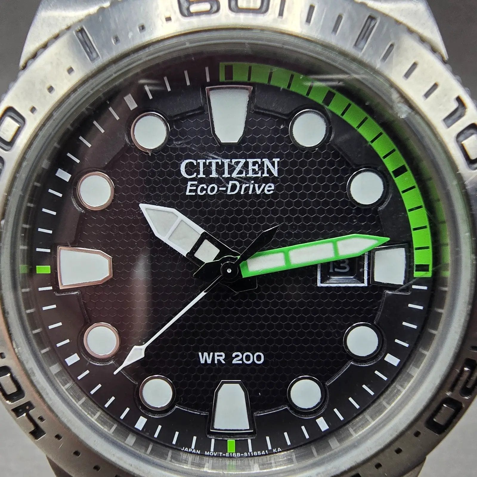 Citizen Eco-Drive Dive Watch Men 46mm Black Dial Steel Green E168-S080100 Runs1