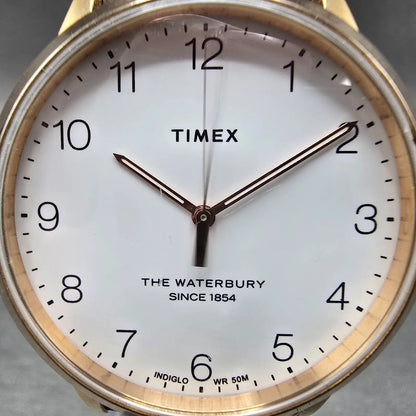 Timex Waterbury Classic Watch Women 36mm White Dial Rose Gold Date Round New Bat1