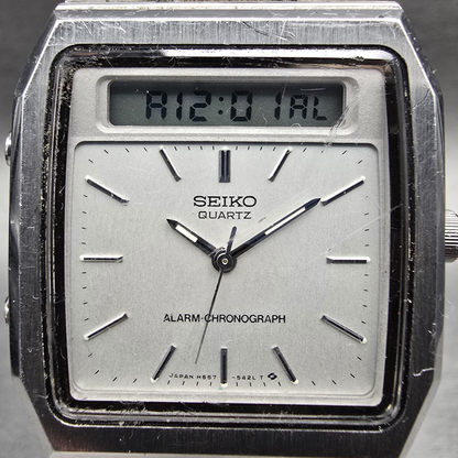 Seiko Watch Men 31mm Silver Dial Silver Chronograph Alarm H557-531H New Battery1