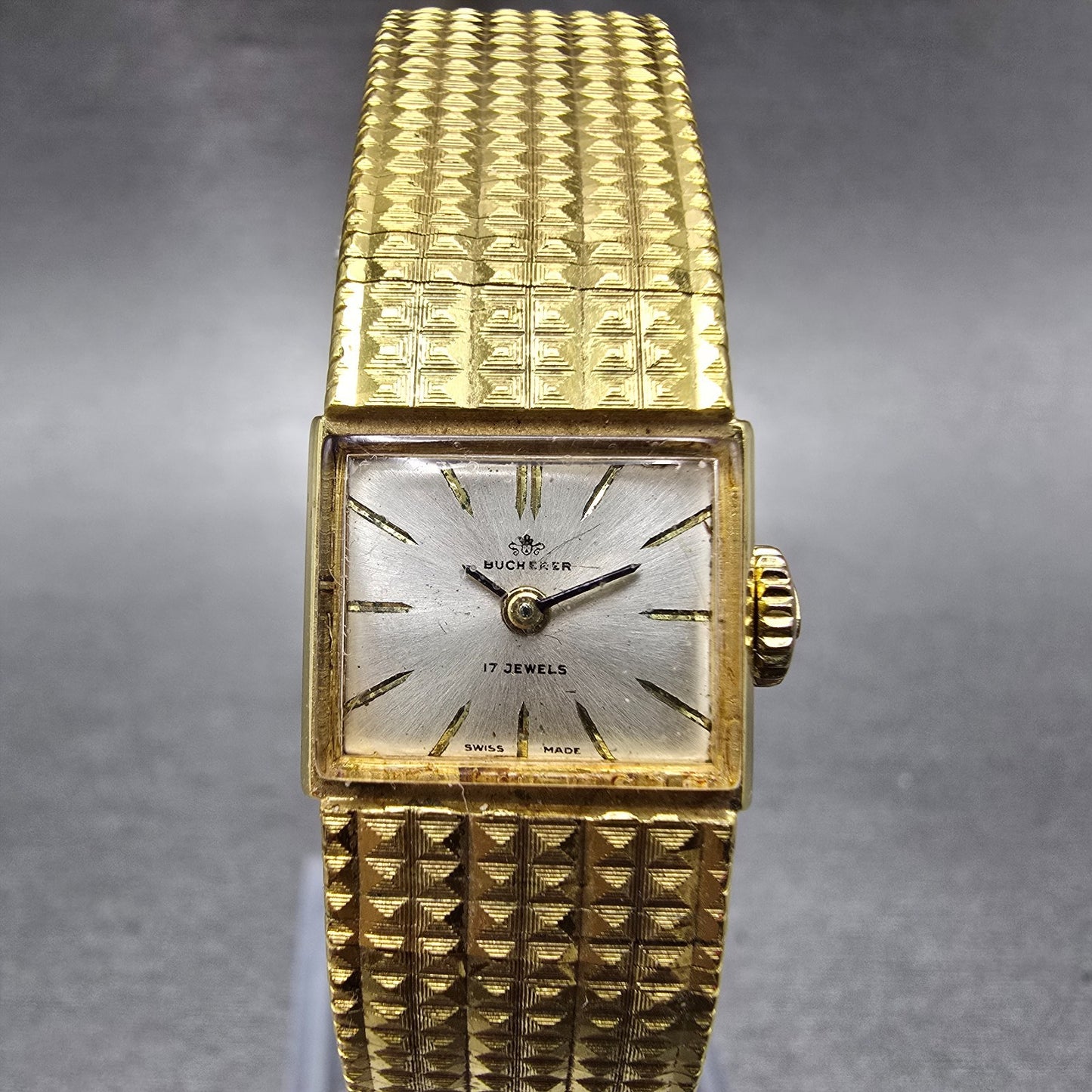 Bucherer Watch Women 16mm Silver Dial Gold Plated Manual Wind Runs Vintage0