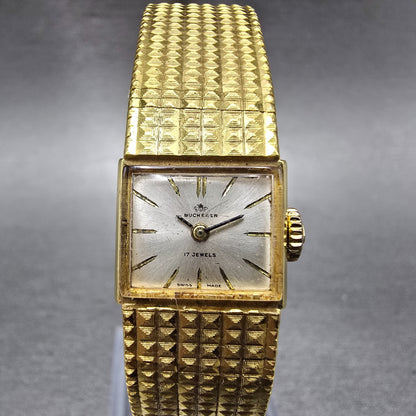 Bucherer Watch Women 16mm Silver Dial Gold Plated Manual Wind Runs Vintage0