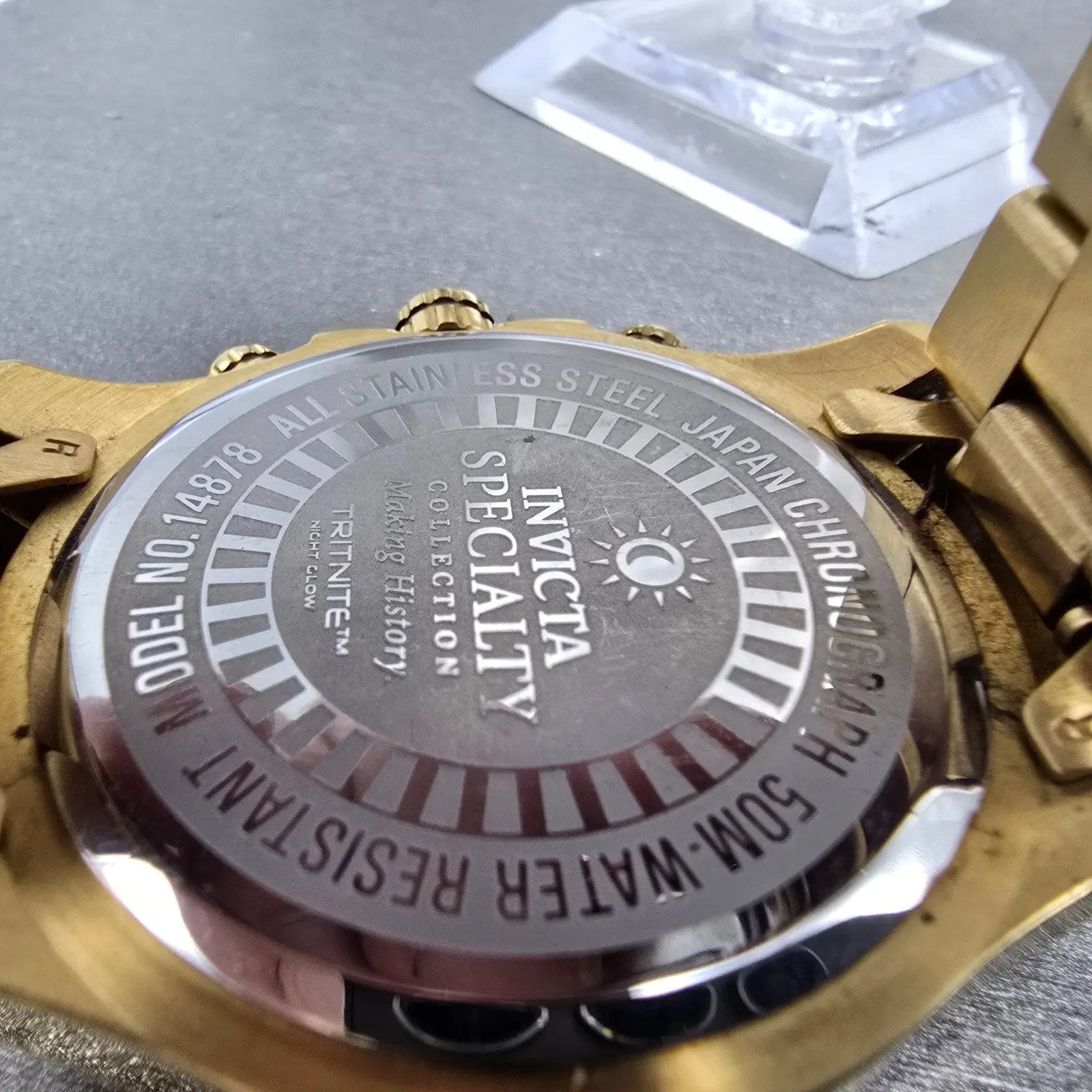 Invicta Specialty Chronograph Dive Watch Men 45mm Purple Dial Gold Tone New Batt9