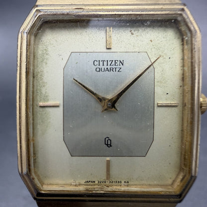 Citizen CQ Tank Watch Men 27mm Champagne Dial Gold Tone Octagon New Battery VTG1
