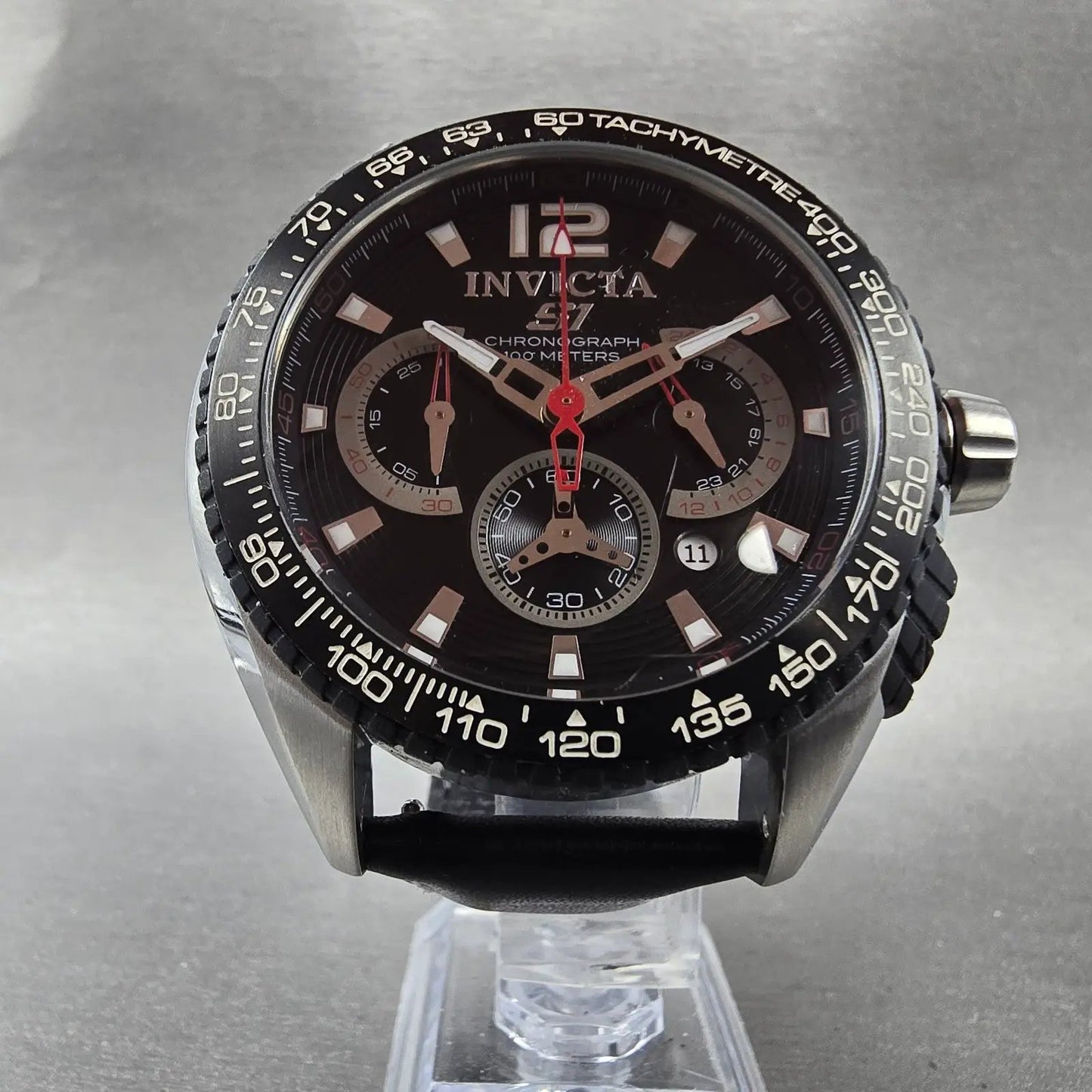Invicta S1 Chronograph Watch Men 48mm Black Dial Silver Tone Date 1453 New Batt6