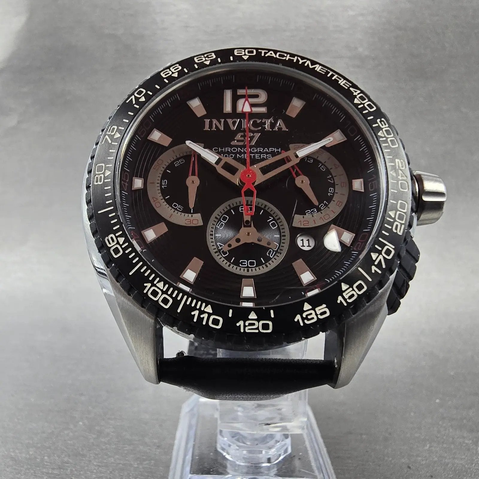 Invicta S1 Chronograph Watch Men 48mm Black Dial Silver Tone Date 1453 New Batt6