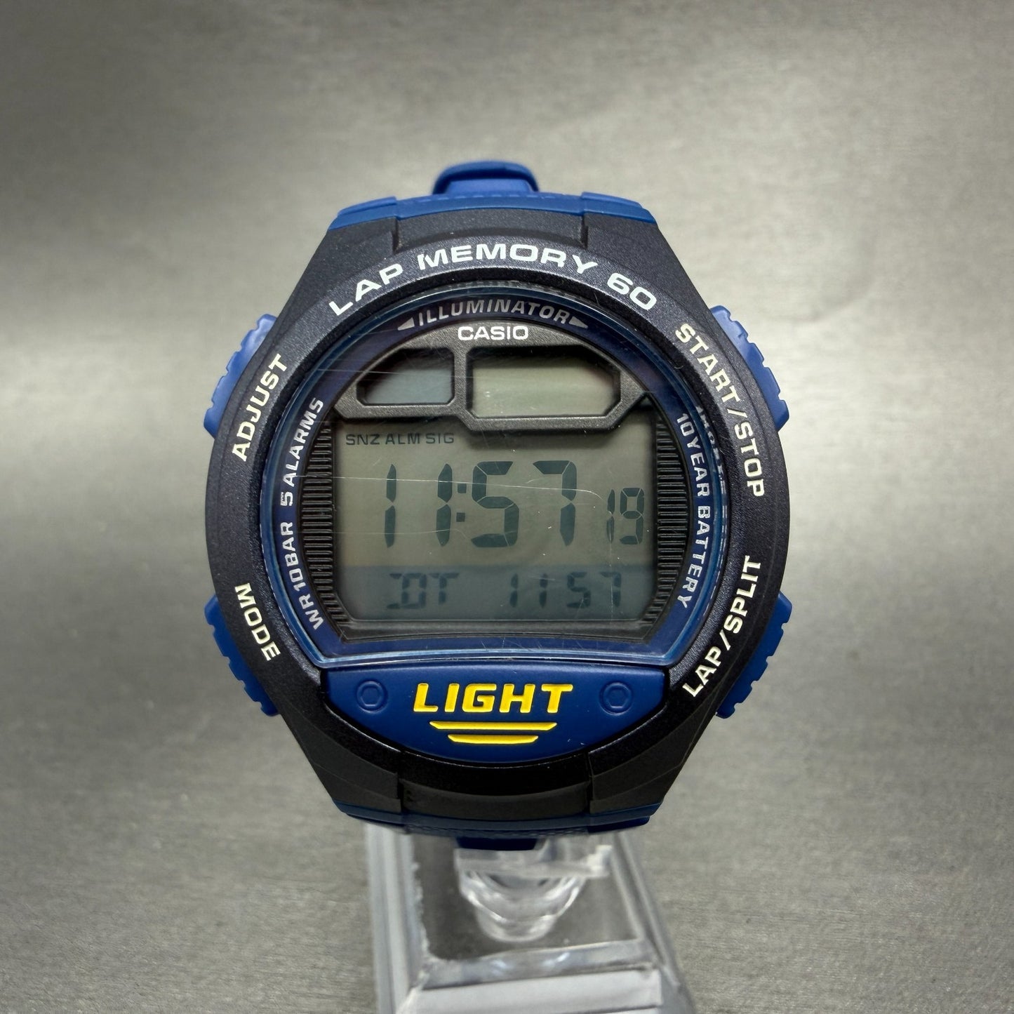 Casio Illuminator Watch Men 42mm Digital Blue Tone Round W-734 New Battery0